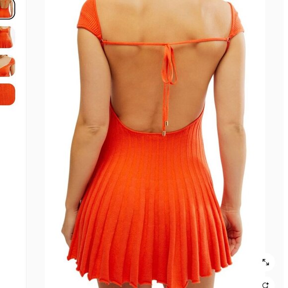 New Free People Cherie Tie Back Knit Mini Dress Size Medium Orange Red - Picture 4 of 16